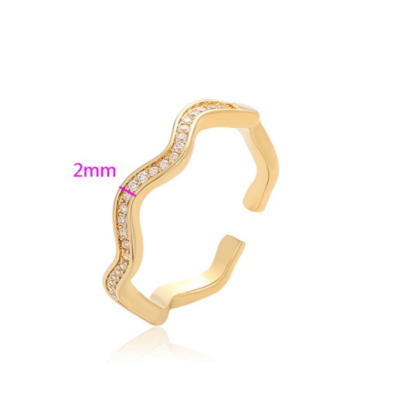 Wave Ring Adjustable Ring 14k Gold Plated CZ Stone - Picture 2 of 10